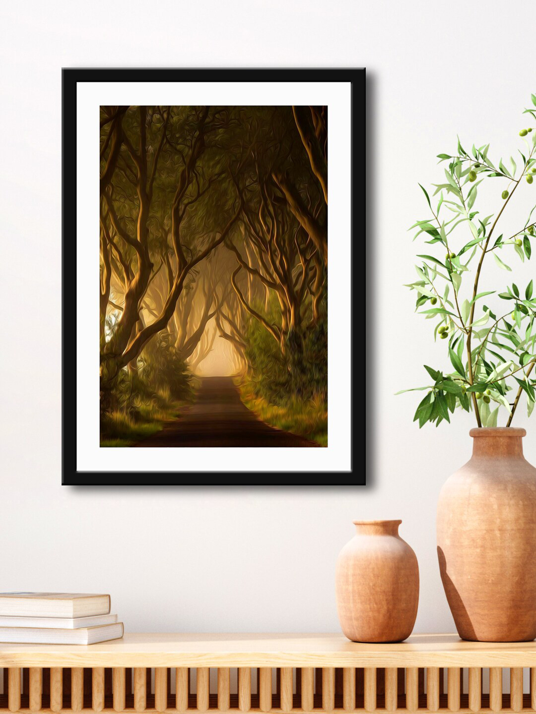 999Store Brown & Green Nature Road View Paper Printed Painting