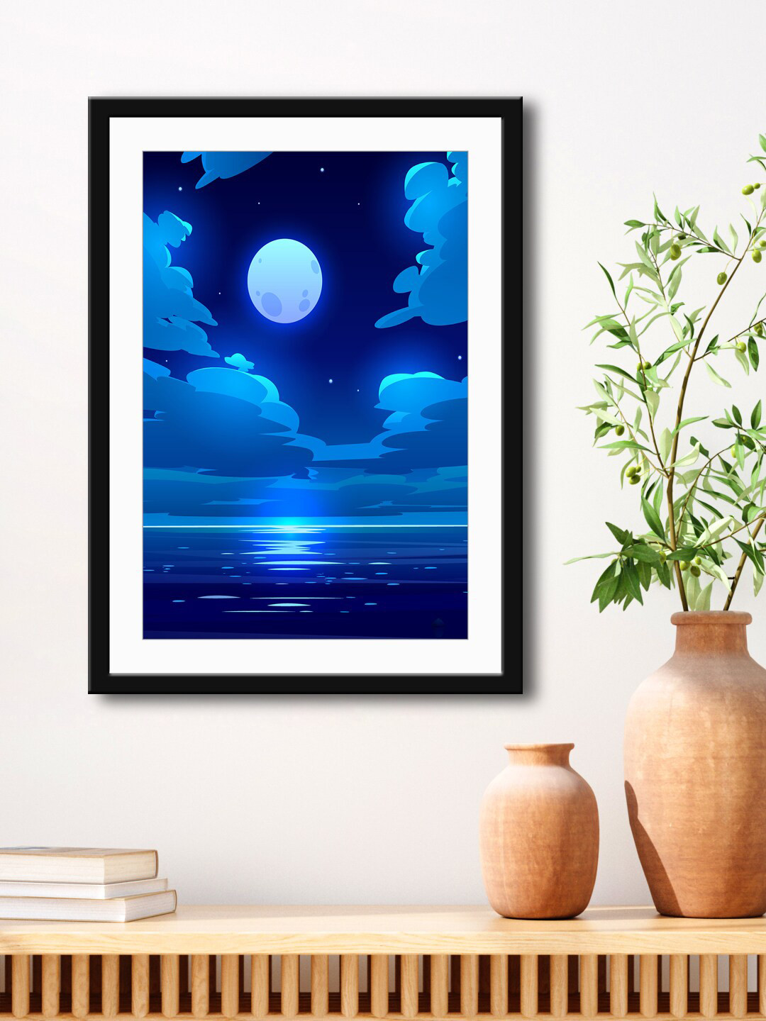 999Store Moon Night Ocean Paper Wall Rectangle Paintings Wall Art - 15.7 x 23.6In