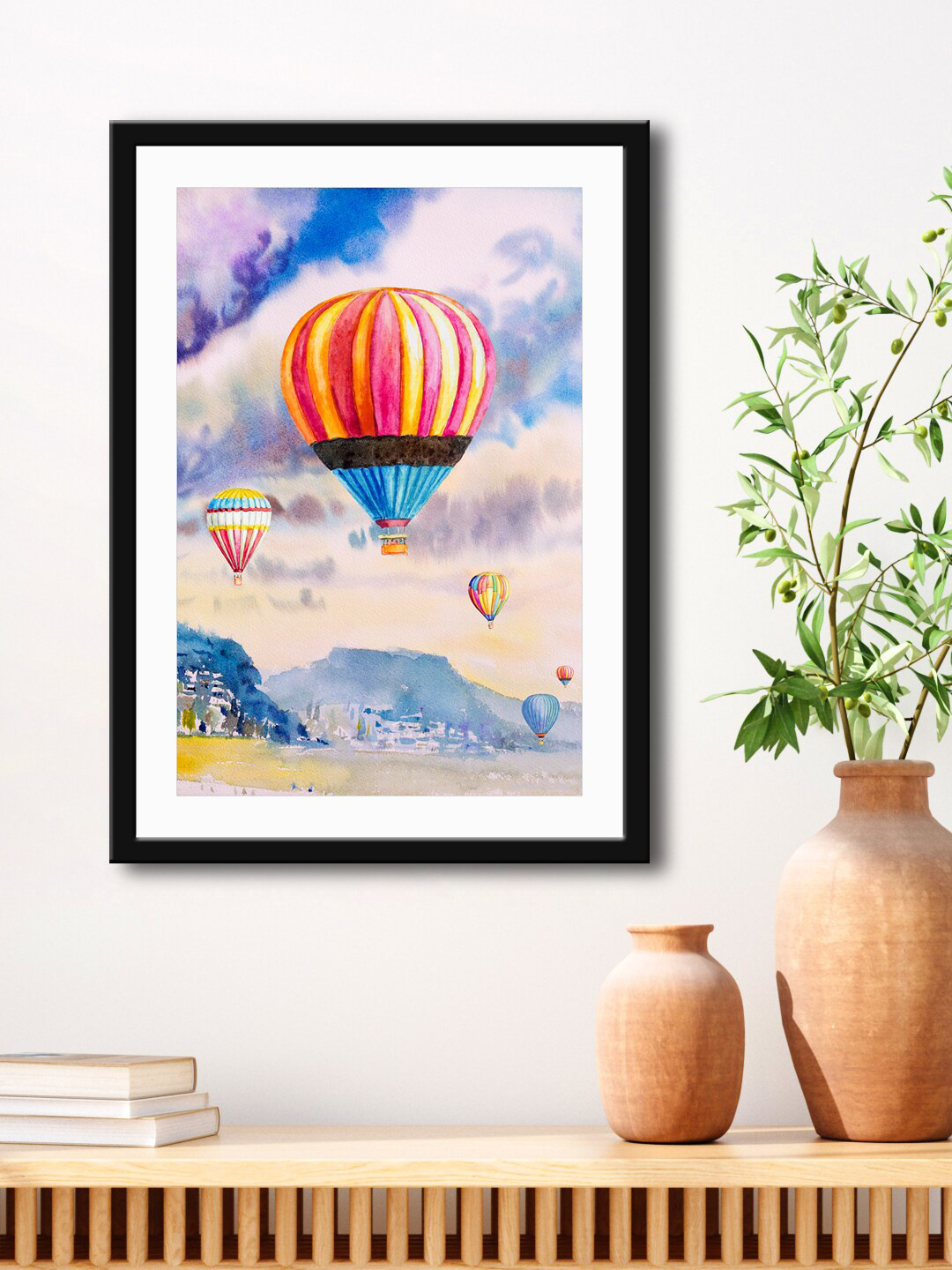 999Store Blue & Pink Air Balloon HD Printed Framed Wall Art