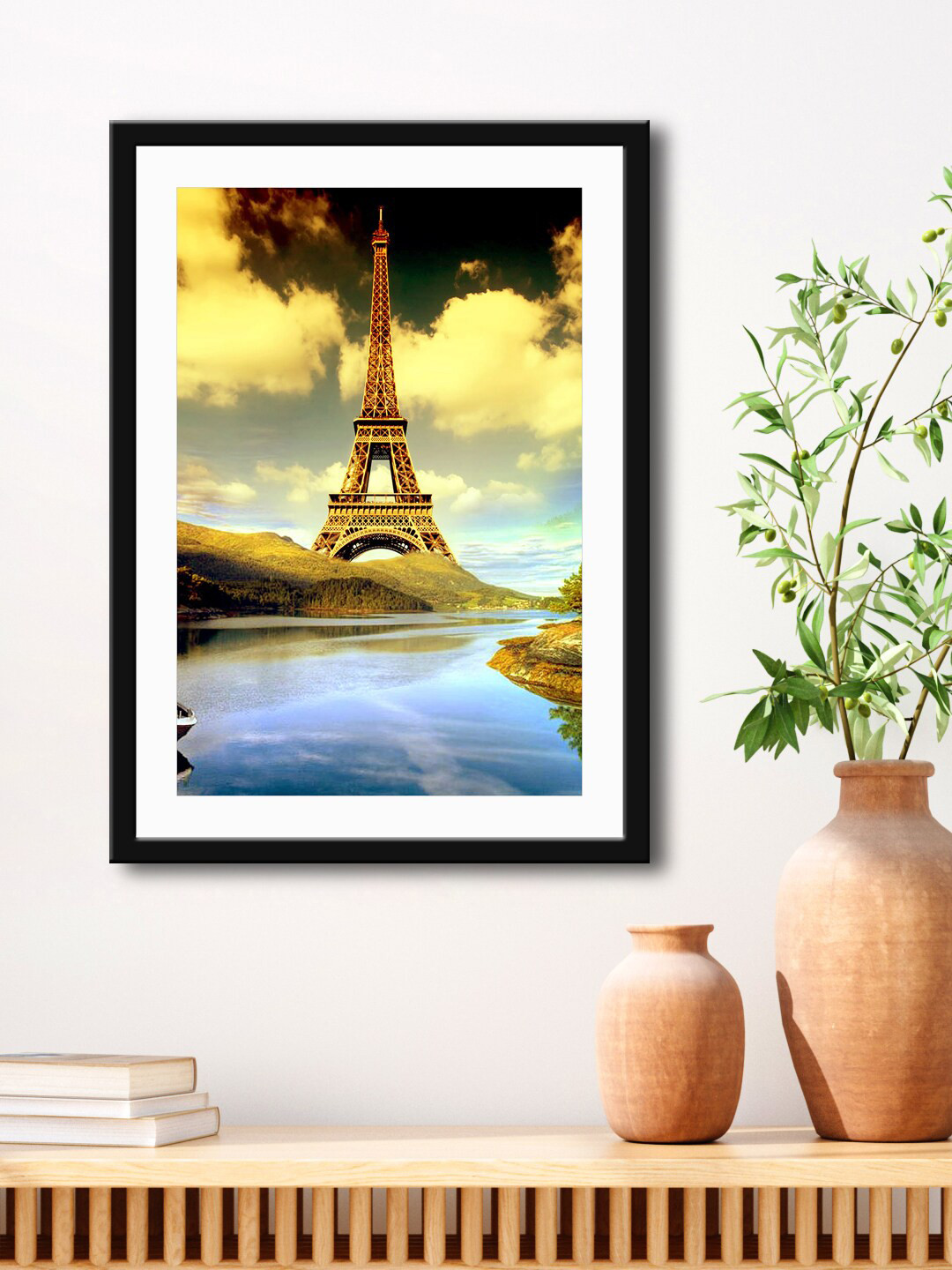 999Store Yellow & Blue Eiffel Tower Framed Printed Paper Painting