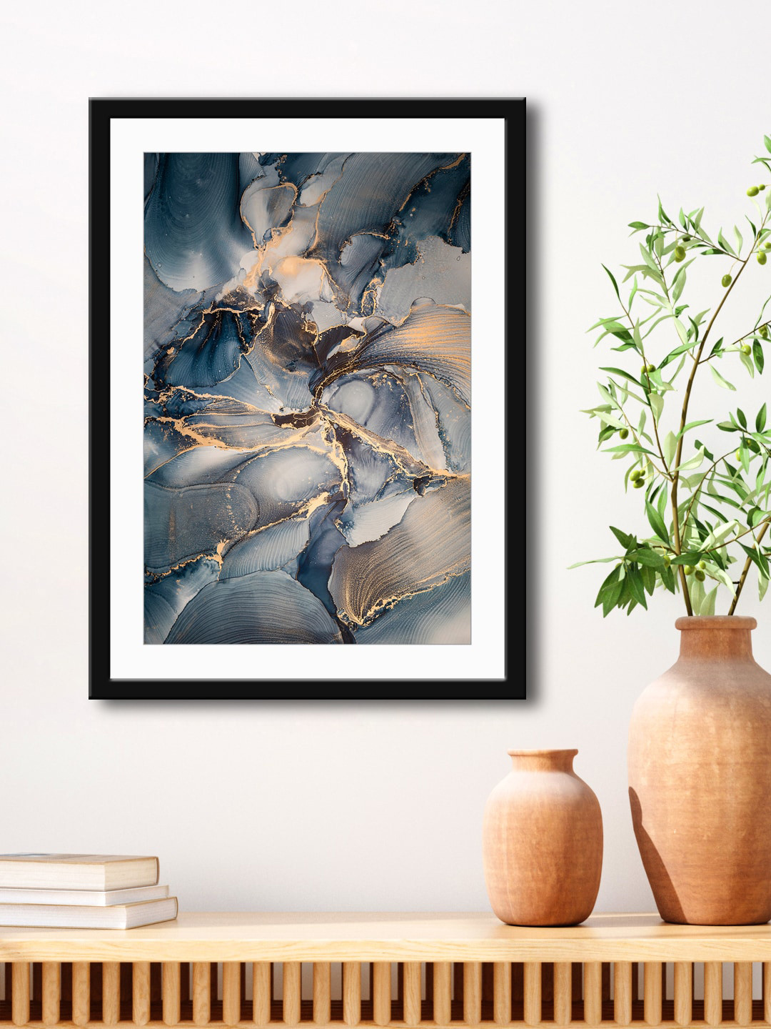 999Store Grey & Gold Abstract Framed Printed Paper Painting