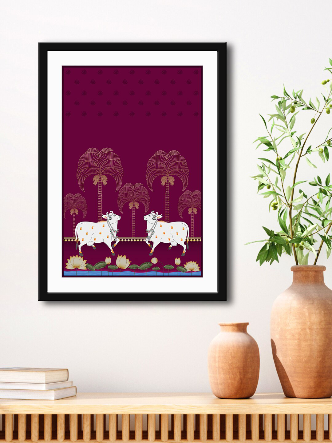 999Store Magenta Nandi Cow Wall Art Painting