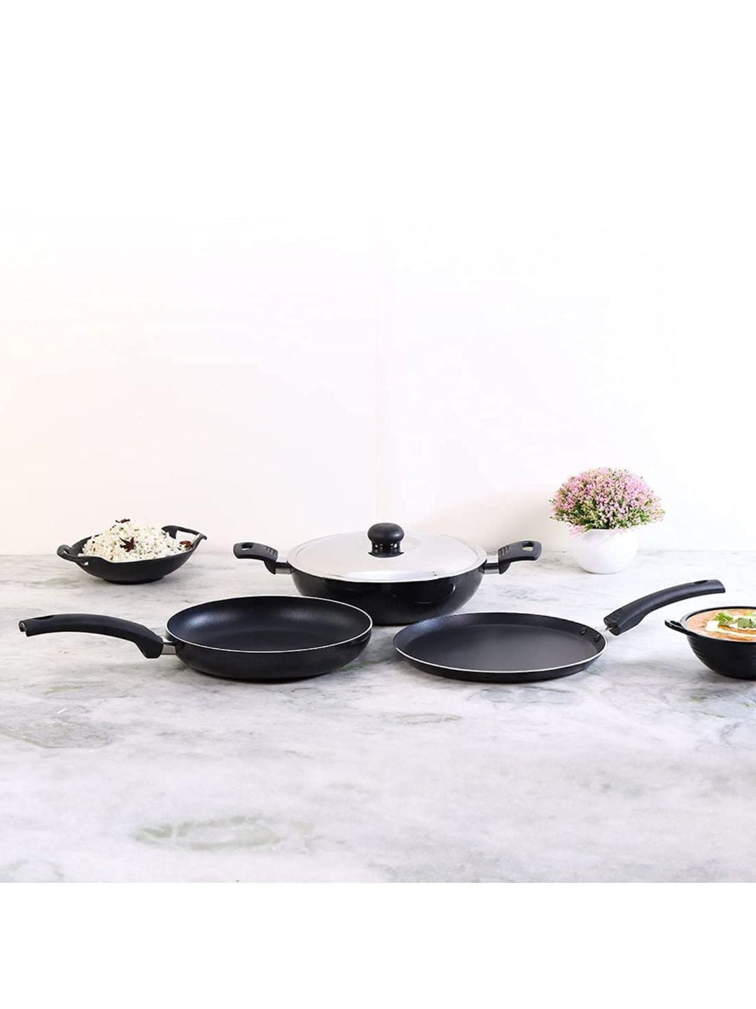 Wonderchef Platinum Plus Set Of 3 Black Solid Non-Induction Base Cookwares Set