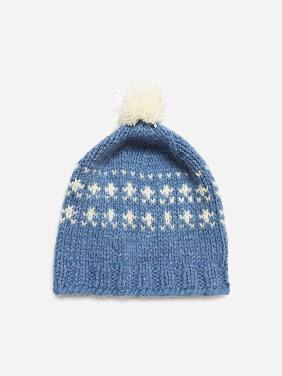 Woonie Unisex Kids Blue & White Printed Beanie