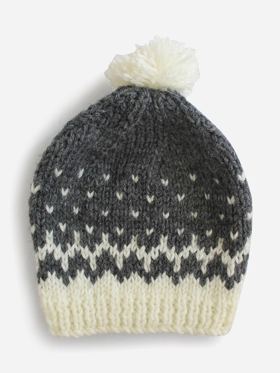 Woonie Unisex Kids Grey Colorblocked Handmade Cap