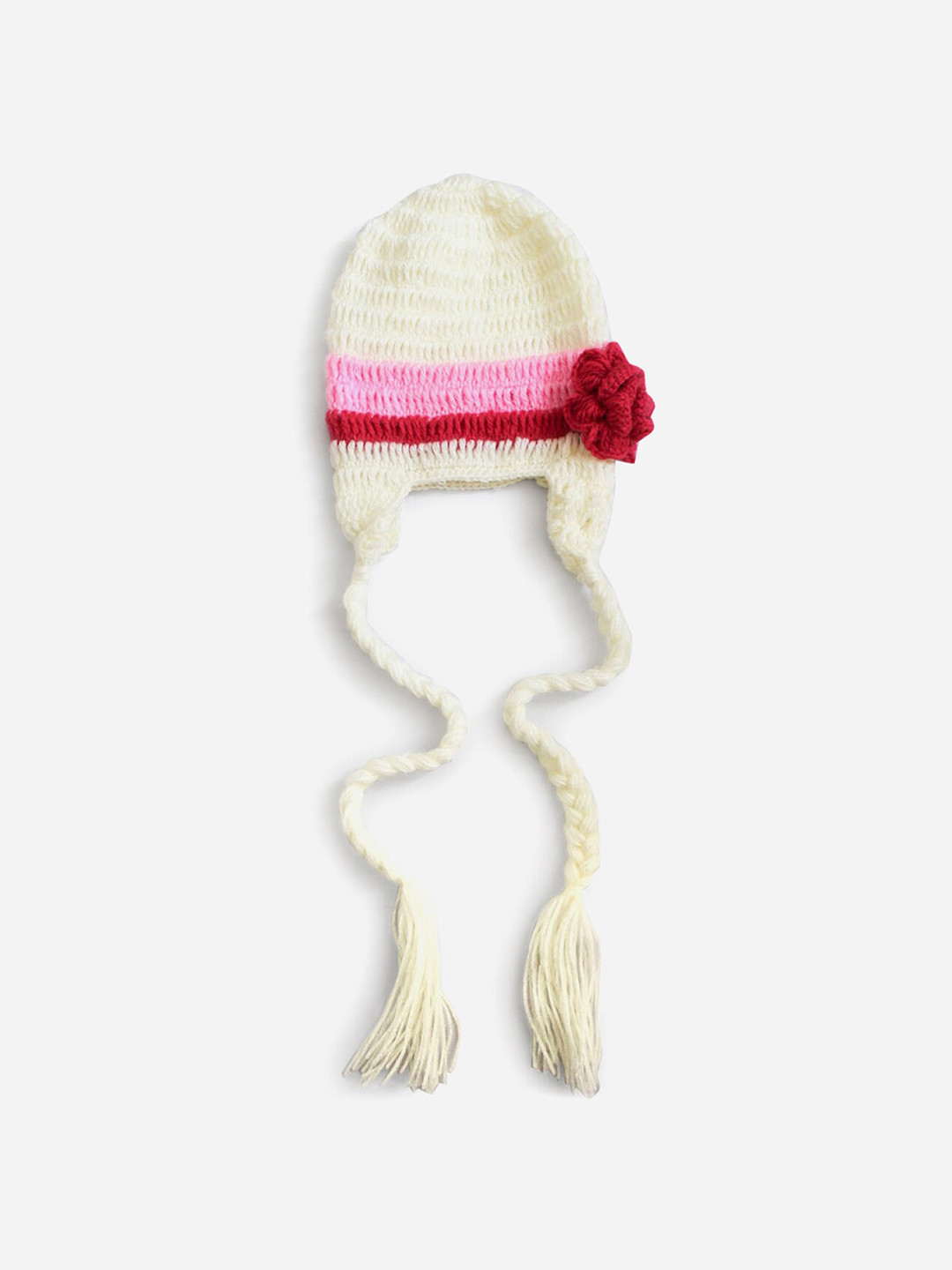 Woonie Unisex Kids White & Red Beanie