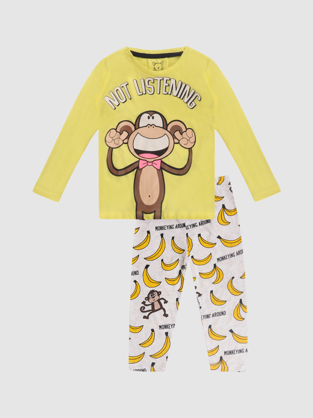 Lazy Shark Boys Yellow & White Printed Night suit