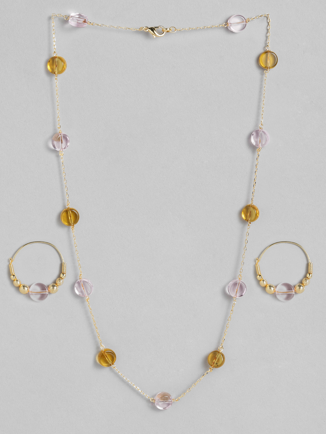 AccessHer Gold-Plated Pink & Yellow Stone-Studded Contemporary Jewellery Set