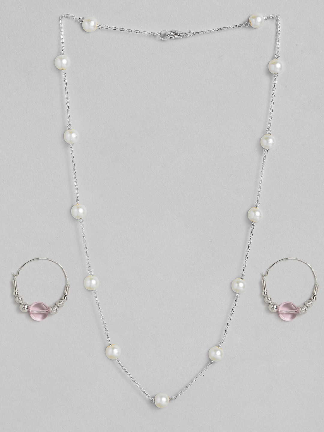 AccessHer Silver-Toned Pearl Embellished Jewellery Set