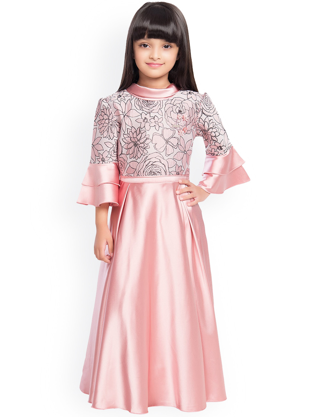 Tiny Baby Girls Pink Satin Maxi Dress