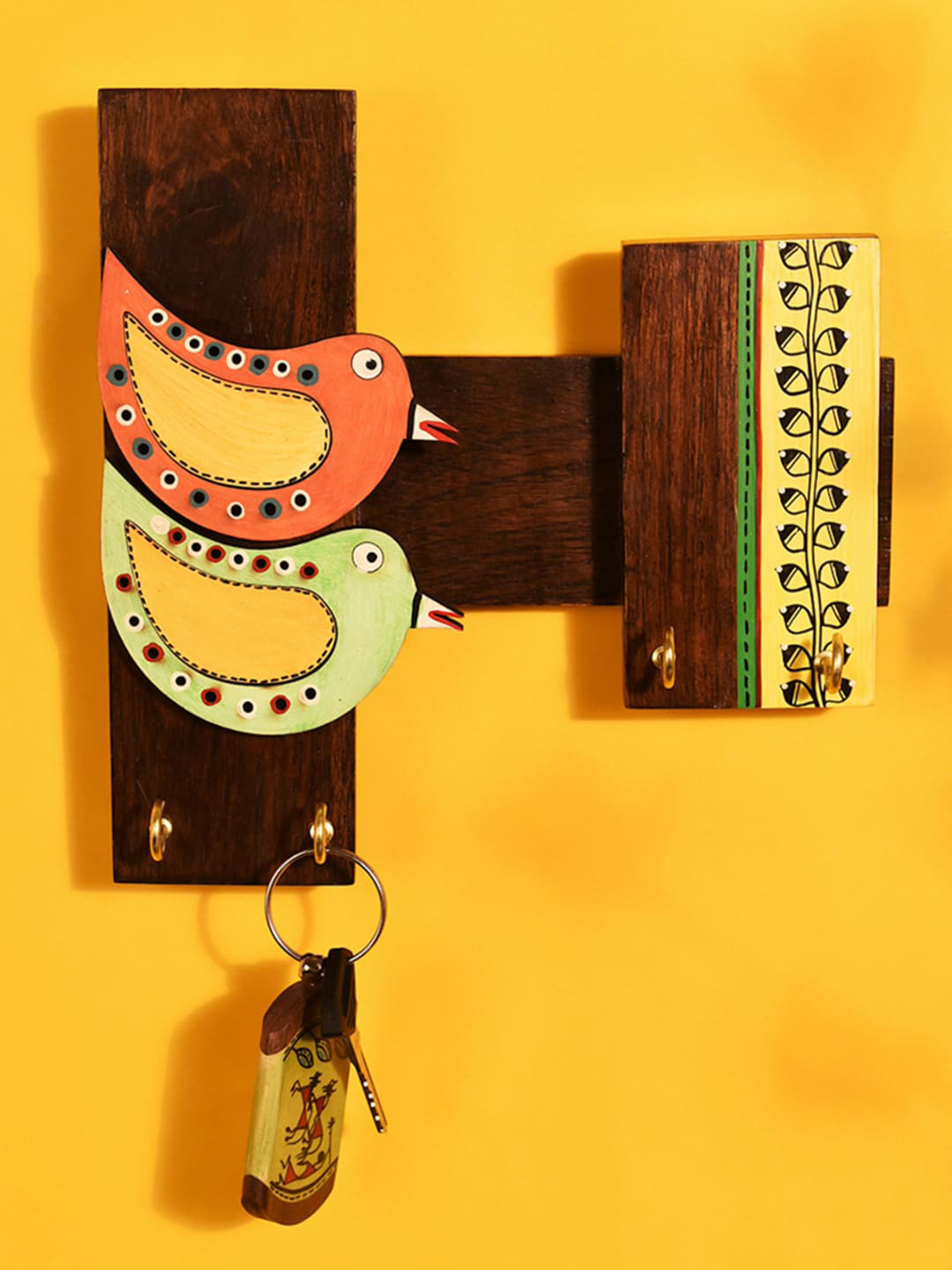 AAKRITI ART CREATIONS Multicoloured Tribal Art Bird Handcrafted 4 Key Holder