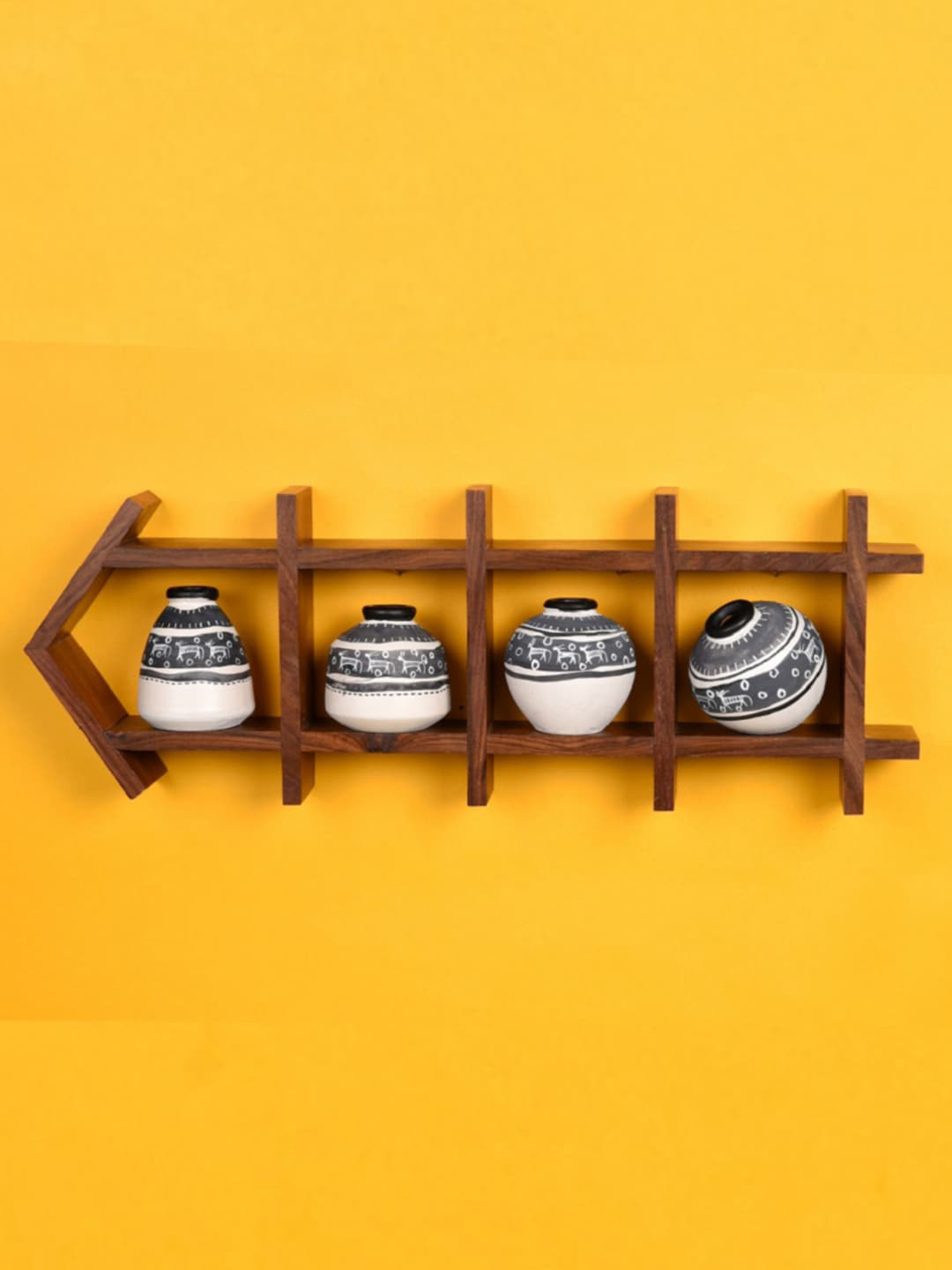 AAKRITI ART CREATIONS Brown & White Wood Pocket Wall Shelf