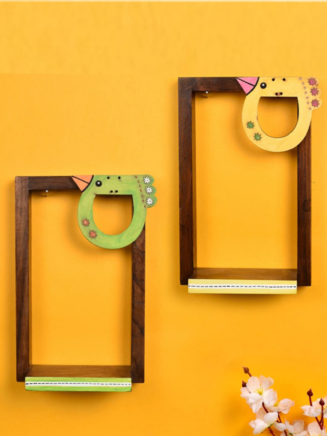 AAKRITI ART CREATIONS Bird Motif Wood Matte Hanging Hall 2Pcs Wall Hangings-9.1In