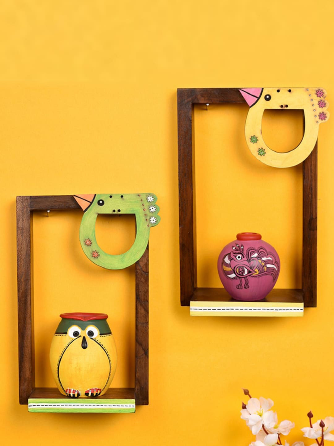 AAKRITI ART CREATIONS Madhubani Design Wood Matte Hanging Hall 2Pcs Wall Hangings-8.5In