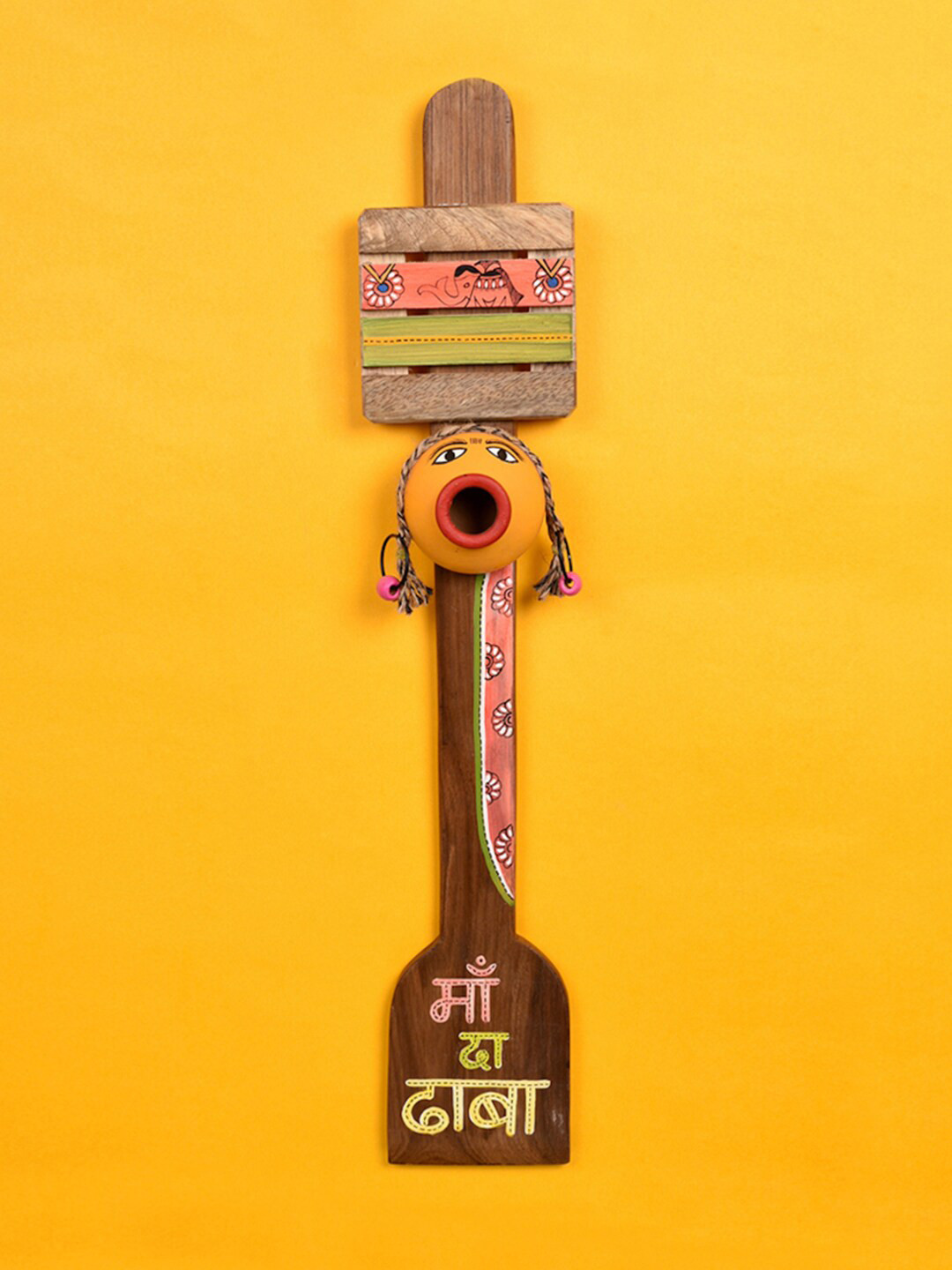 AAKRITI ART CREATIONS Maa ka Dhaba Wood Matte Hanging Hall 2Pcs Wall Hangings-22In