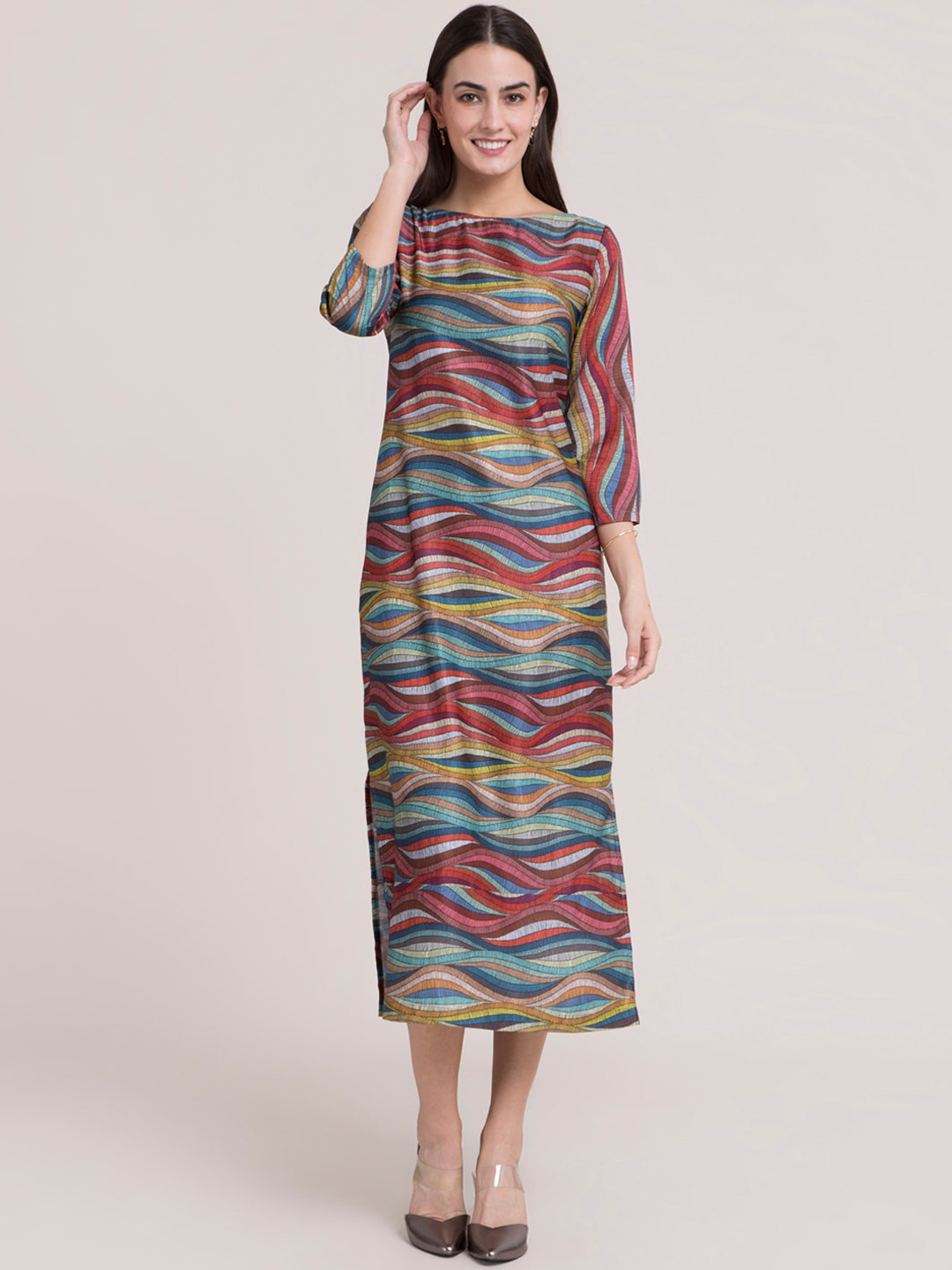 FableStreet Multicoloured Satin Formal Sheath Midi Women Dress