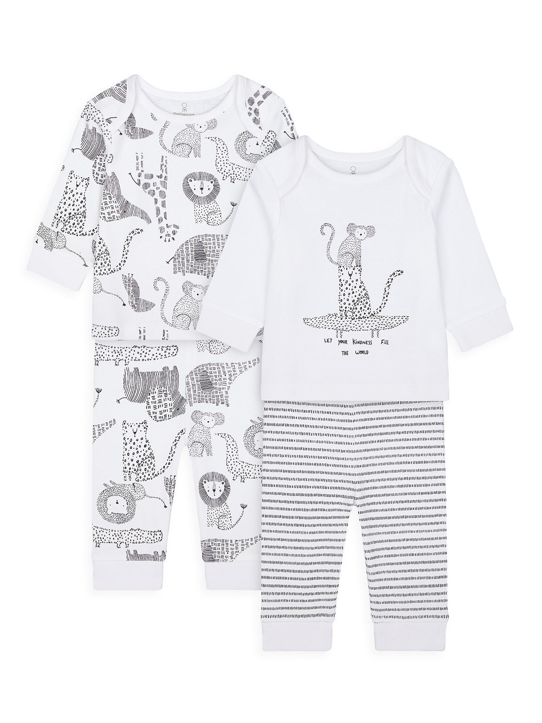 mothercare Kids Pack Of 2 Pure Cotton White & Black Printed Night suits