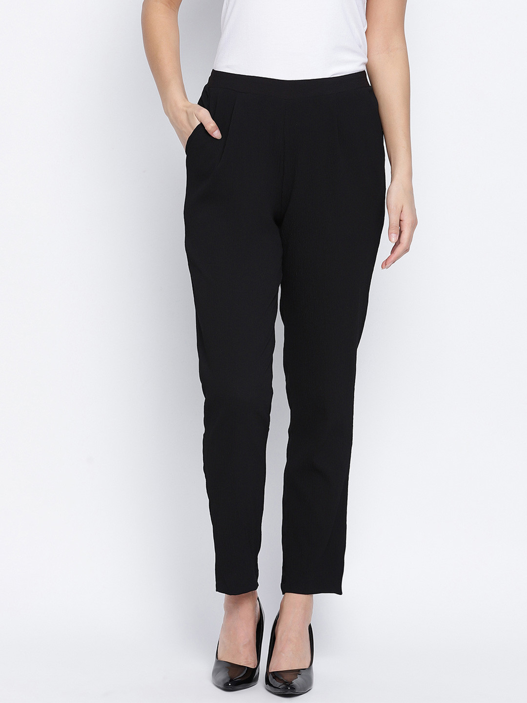 Oxolloxo Women Black Trousers