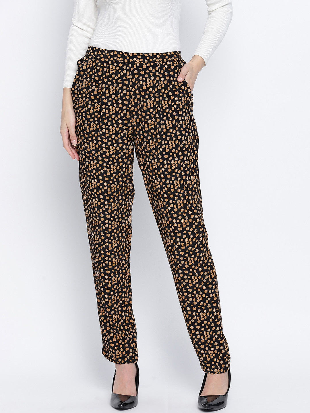Oxolloxo Women Brown Printed Trousers