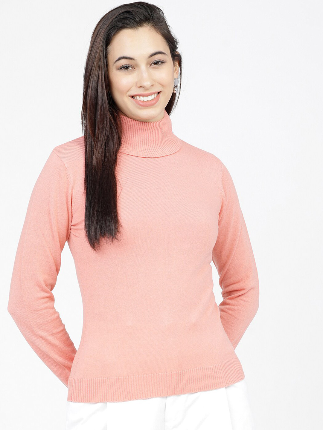 Basics By Tokyo Talkies Women Coral  Turtle Neck  Pullover