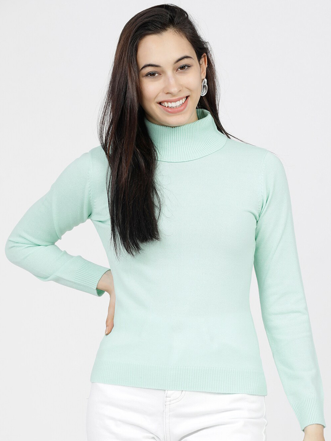 Basics By Tokyo Talkies Women Sea Green Pullover