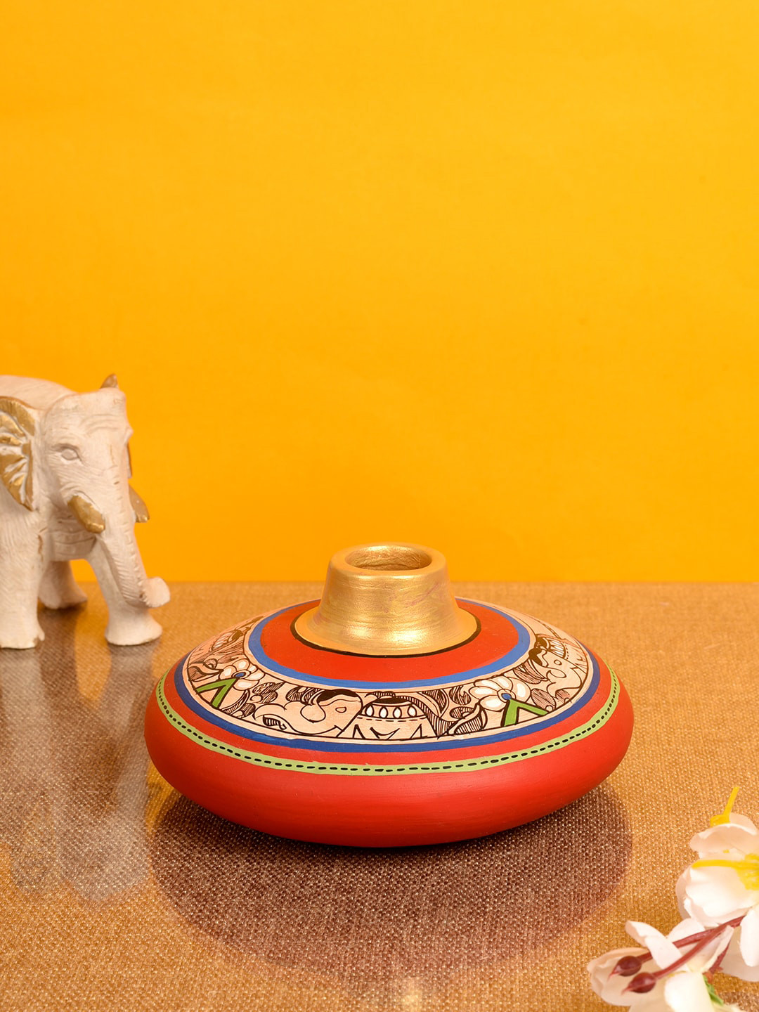 AAKRITI ART CREATIONS Red & Gold Madhubani Patterned Handcrafted Terracotta Vase