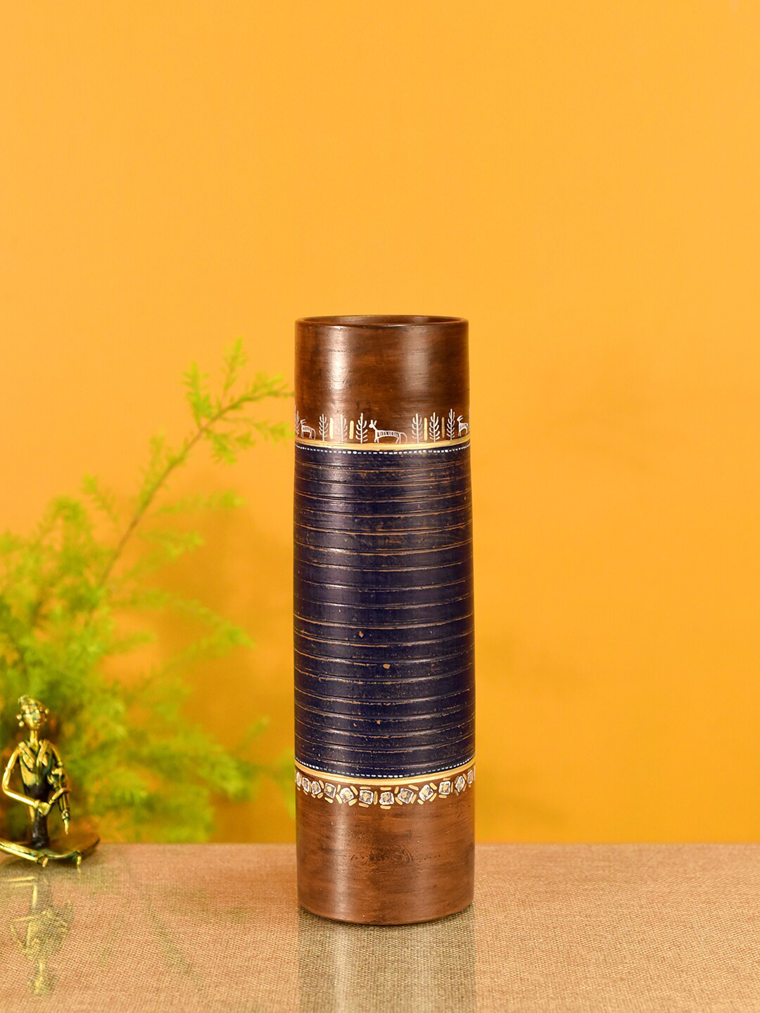 AAKRITI ART CREATIONS Brown Handpainted Earthen Vase