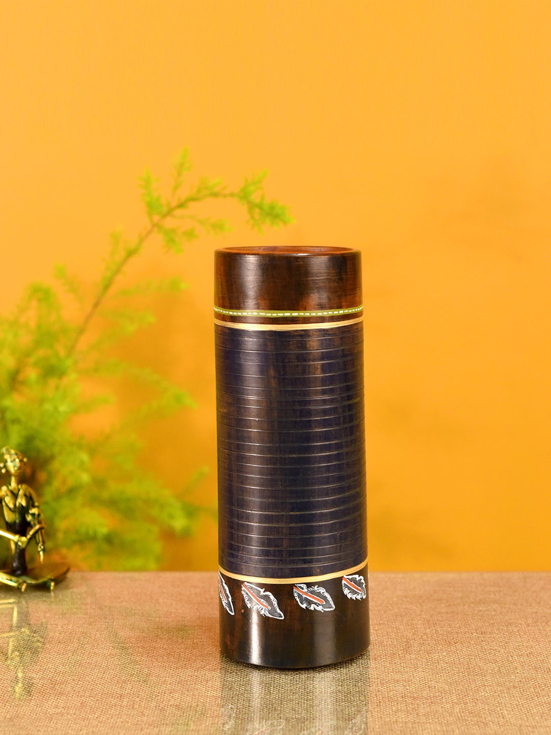 AAKRITI ART CREATIONS Blue & Gold-Toned Printed Terracotta Tubular Vase