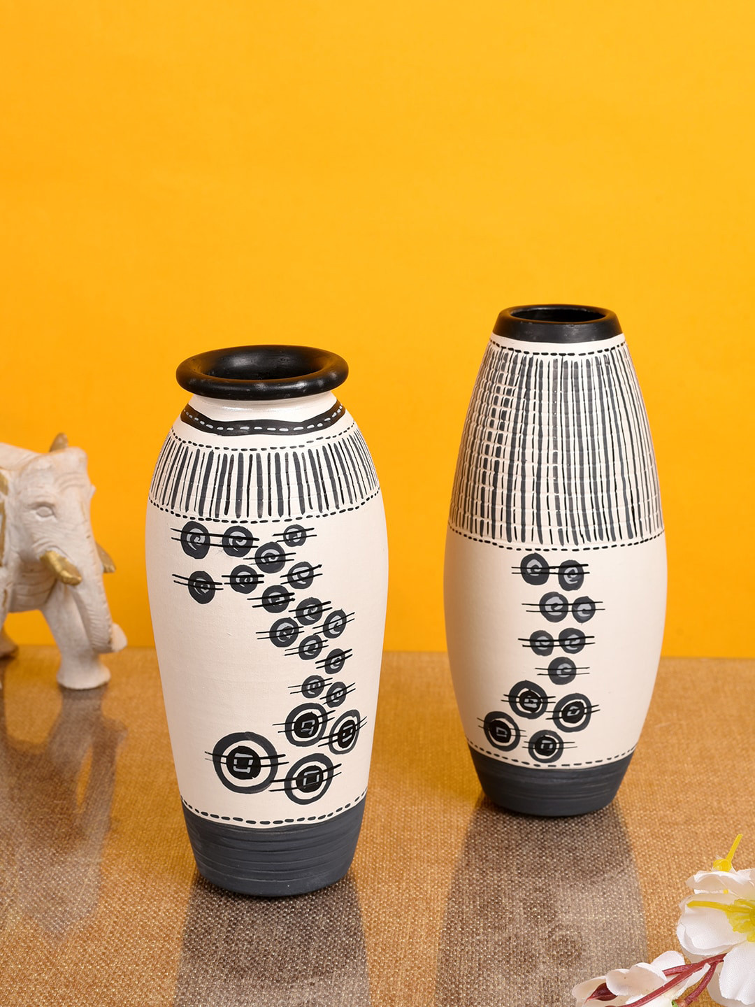 AAKRITI ART CREATIONS Set of 2 White & Black Warli Print Vases