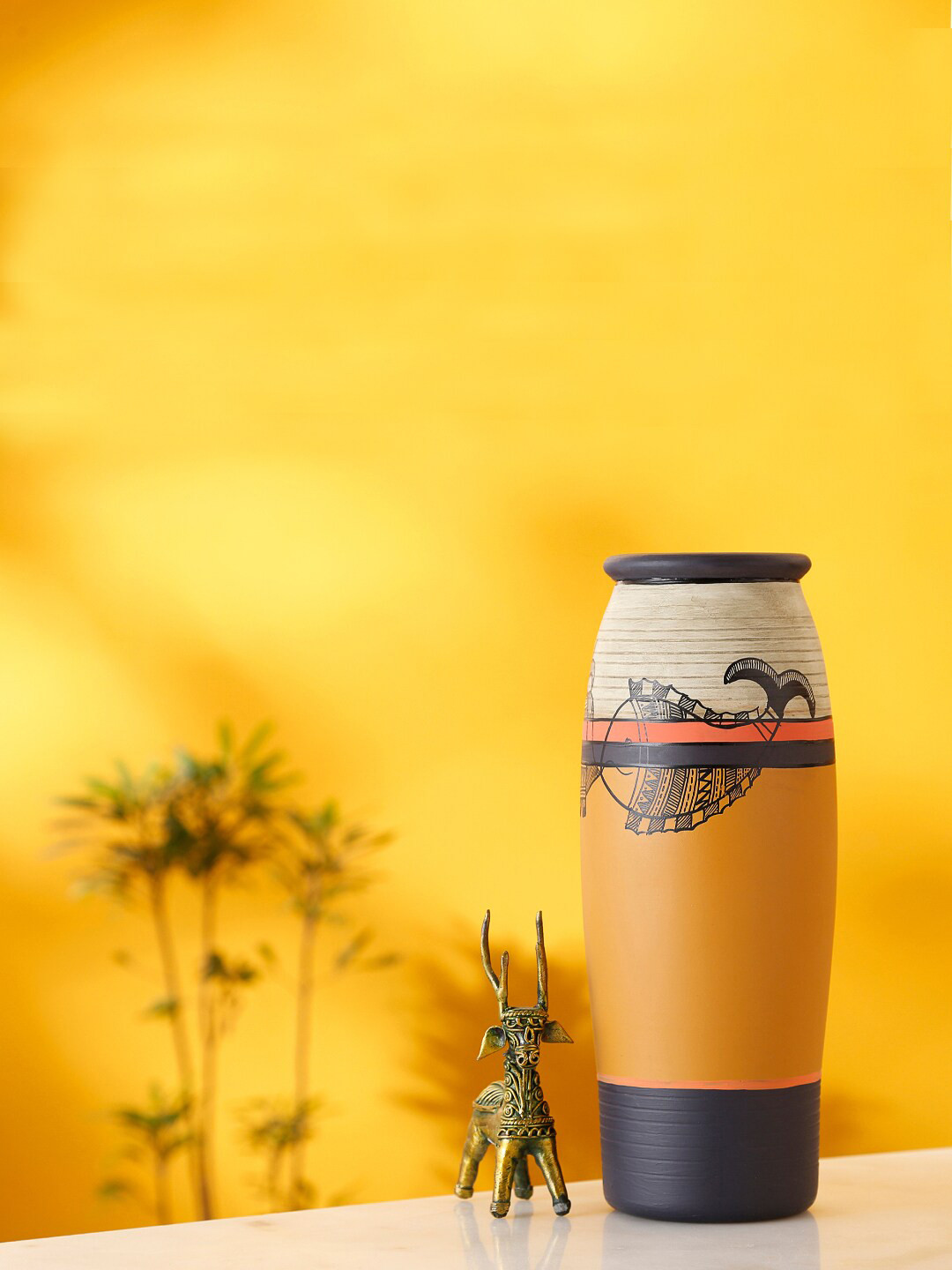 AAKRITI ART CREATIONS Mustard Yellow & Black Madhubani Print Vase