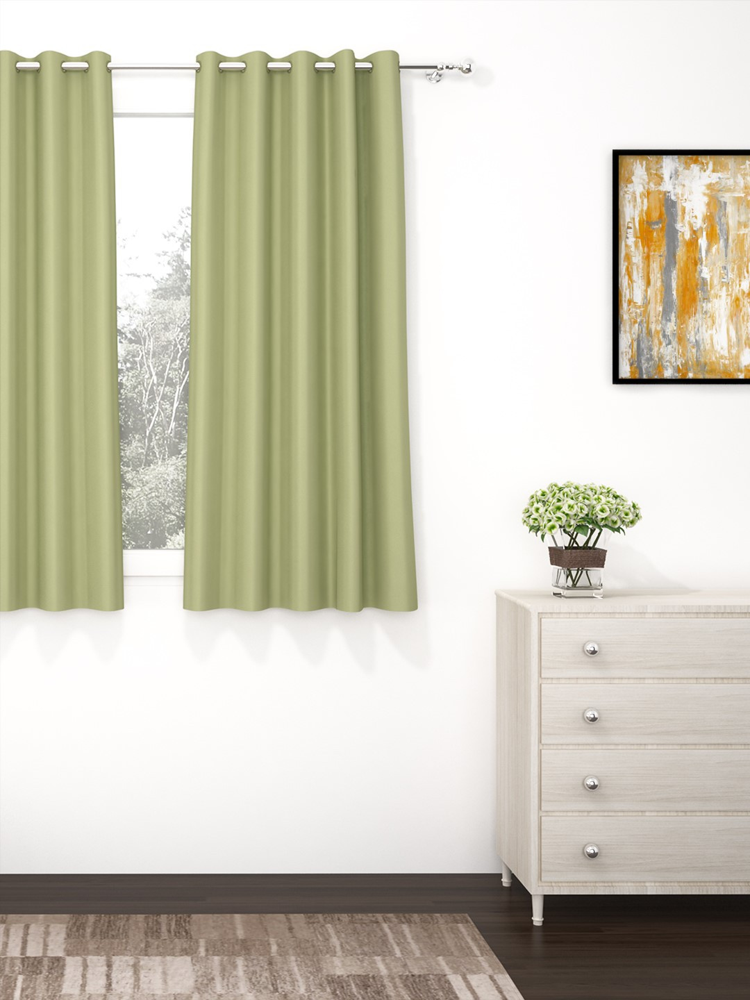 Story@home Lime Green Blackout Window Curtain- 5 feet