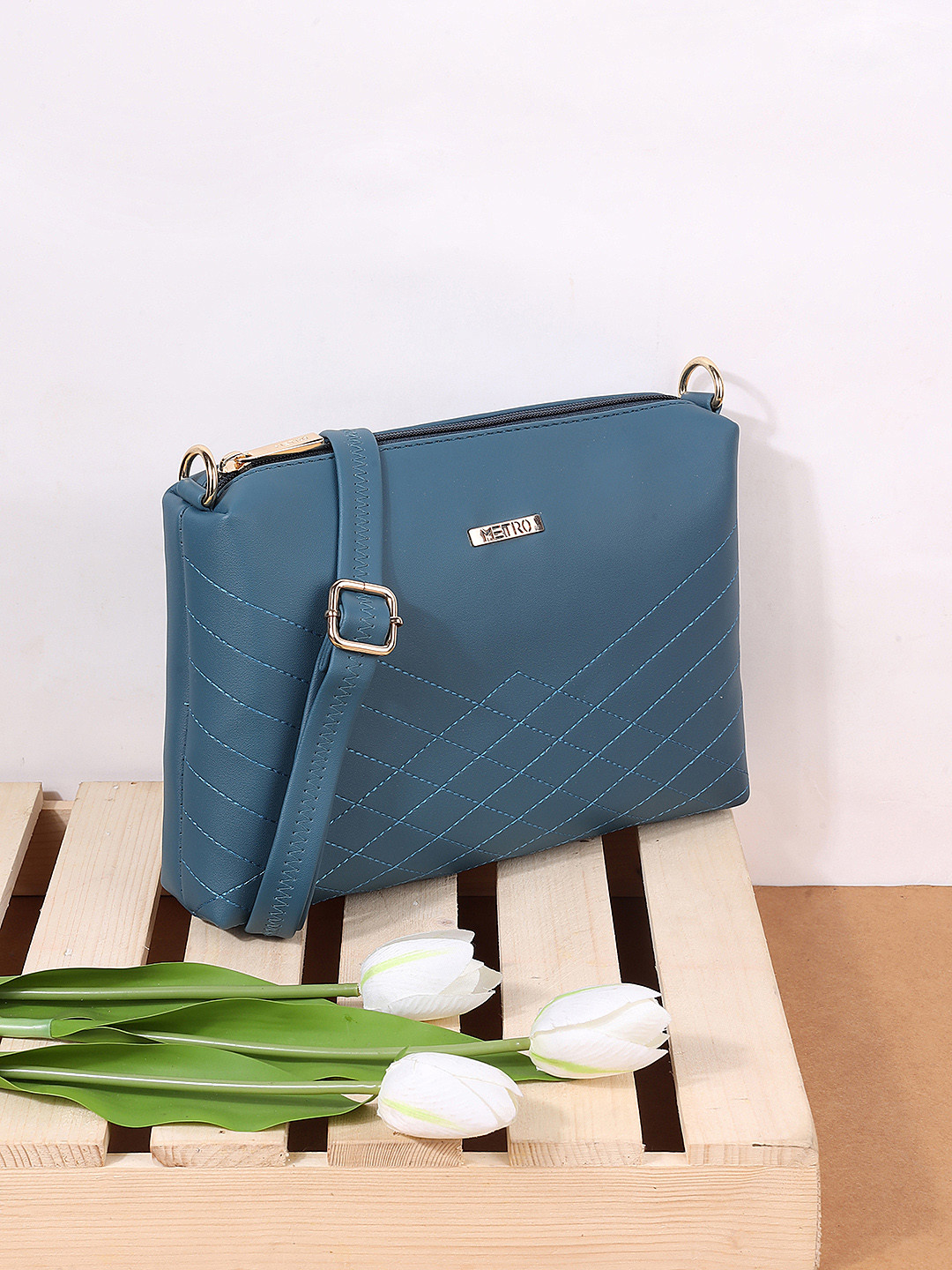 Metro Blue Structured Sling Bag