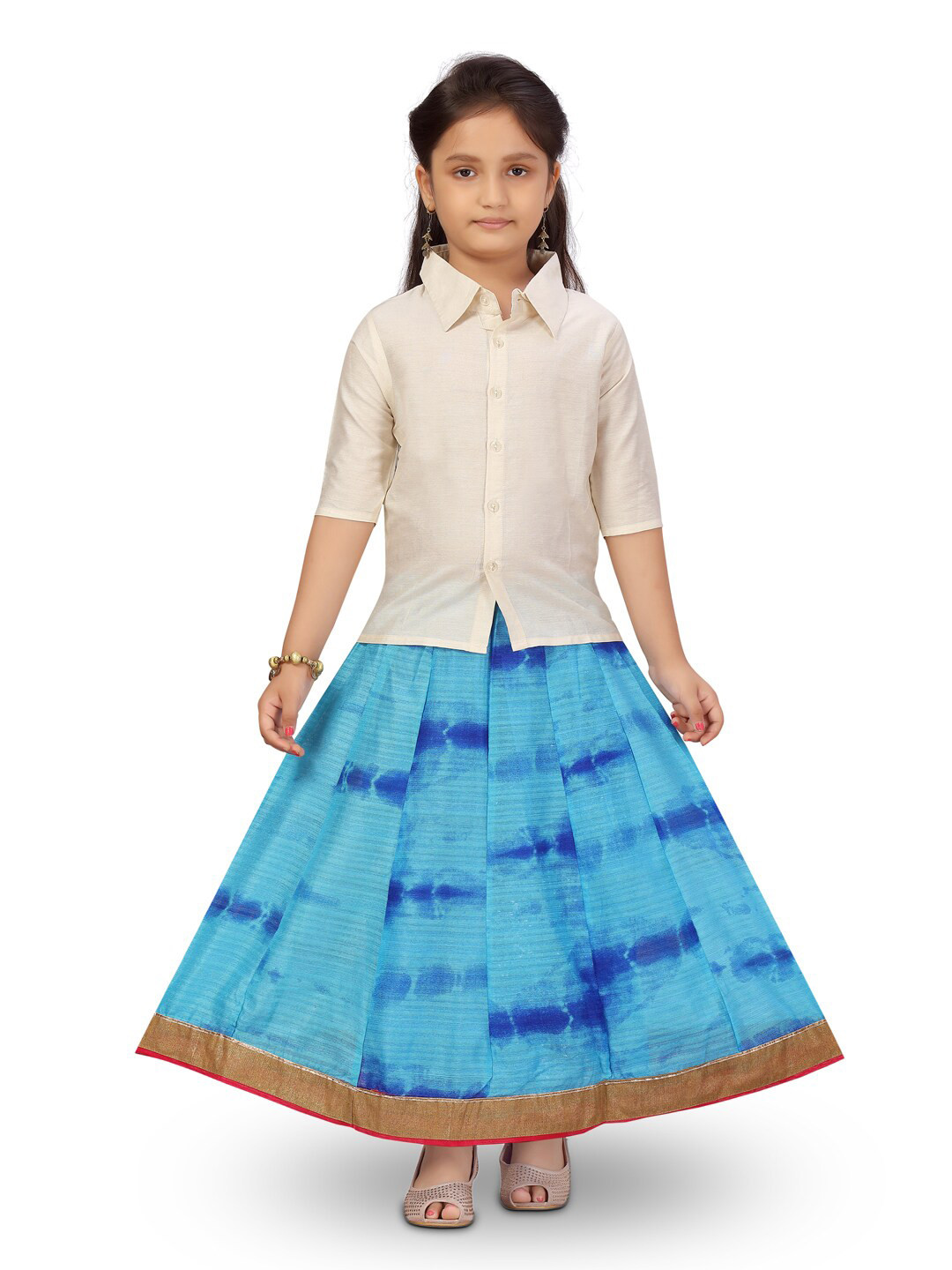 Aarika Girls Off White & Blue Lehenga Choli Set