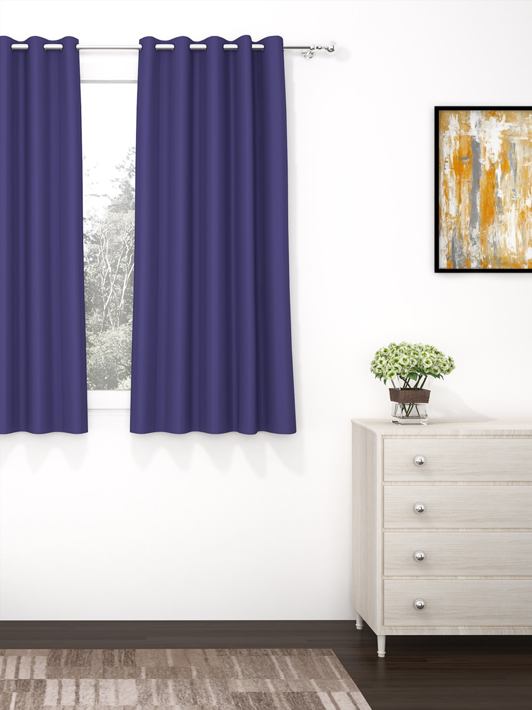 Story@home Violet Faux Silk Black Out Window Curtain- 5 feet