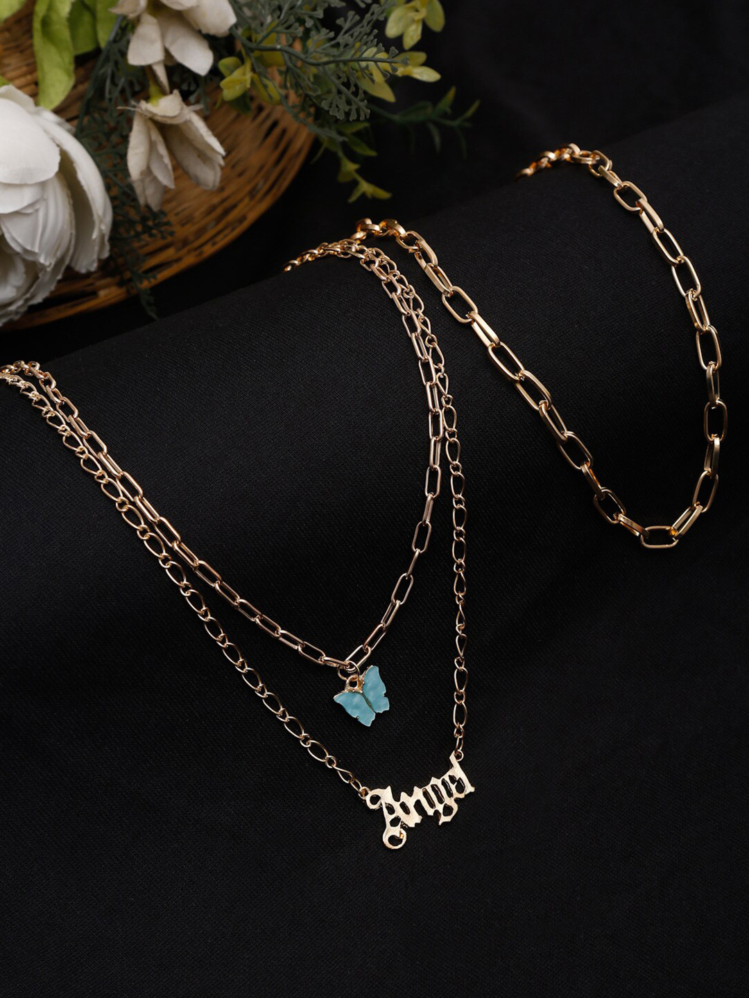 Celena Cole Set of 2 Gold-Toned & Blue Gold-Plated Necklaces