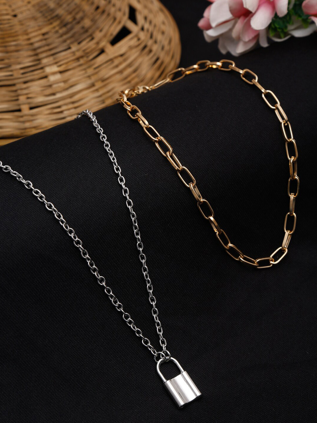 Celena Cole Set of 2 Gold-Toned & Silver-Toned Gold-Plated Chains