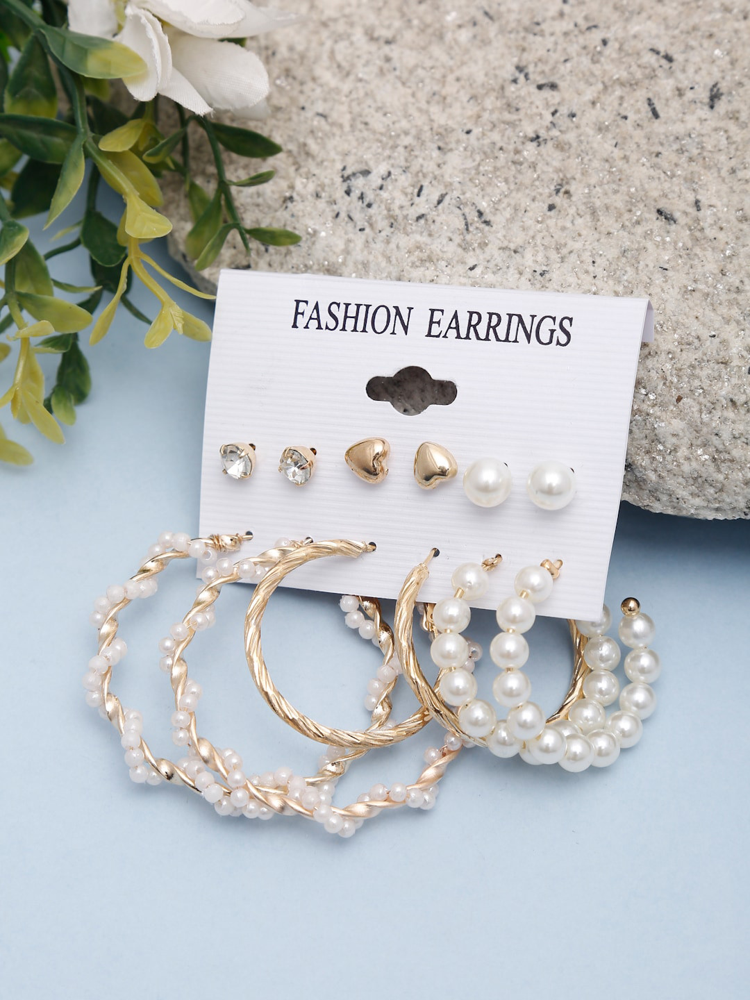 Celena Cole Gold-Toned Contemporary Hoop & Stud Earrings Set of 6