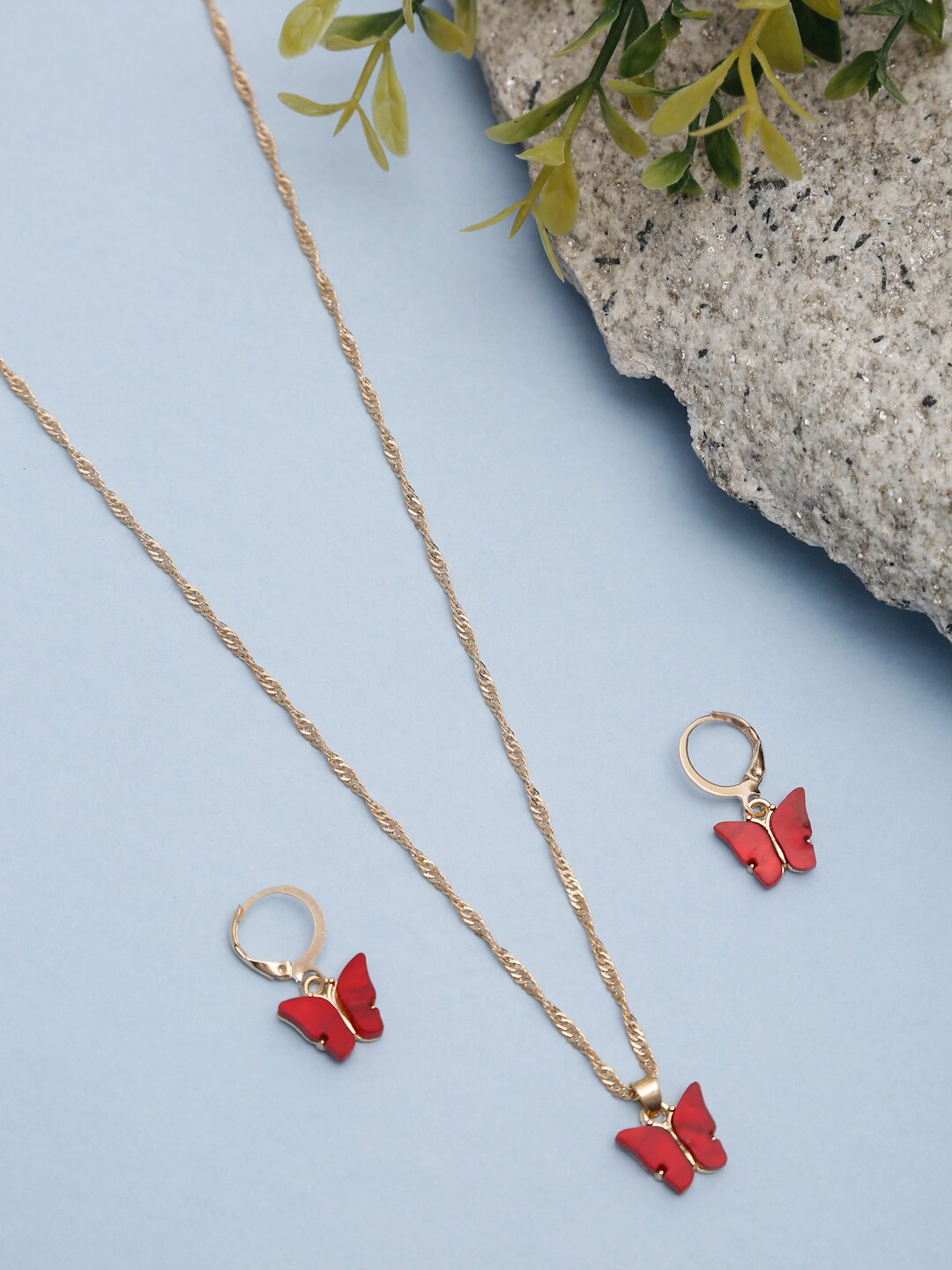 Celena Cole By Youbella Gold-Plated Red Butterfly Shaped Jewellery Set