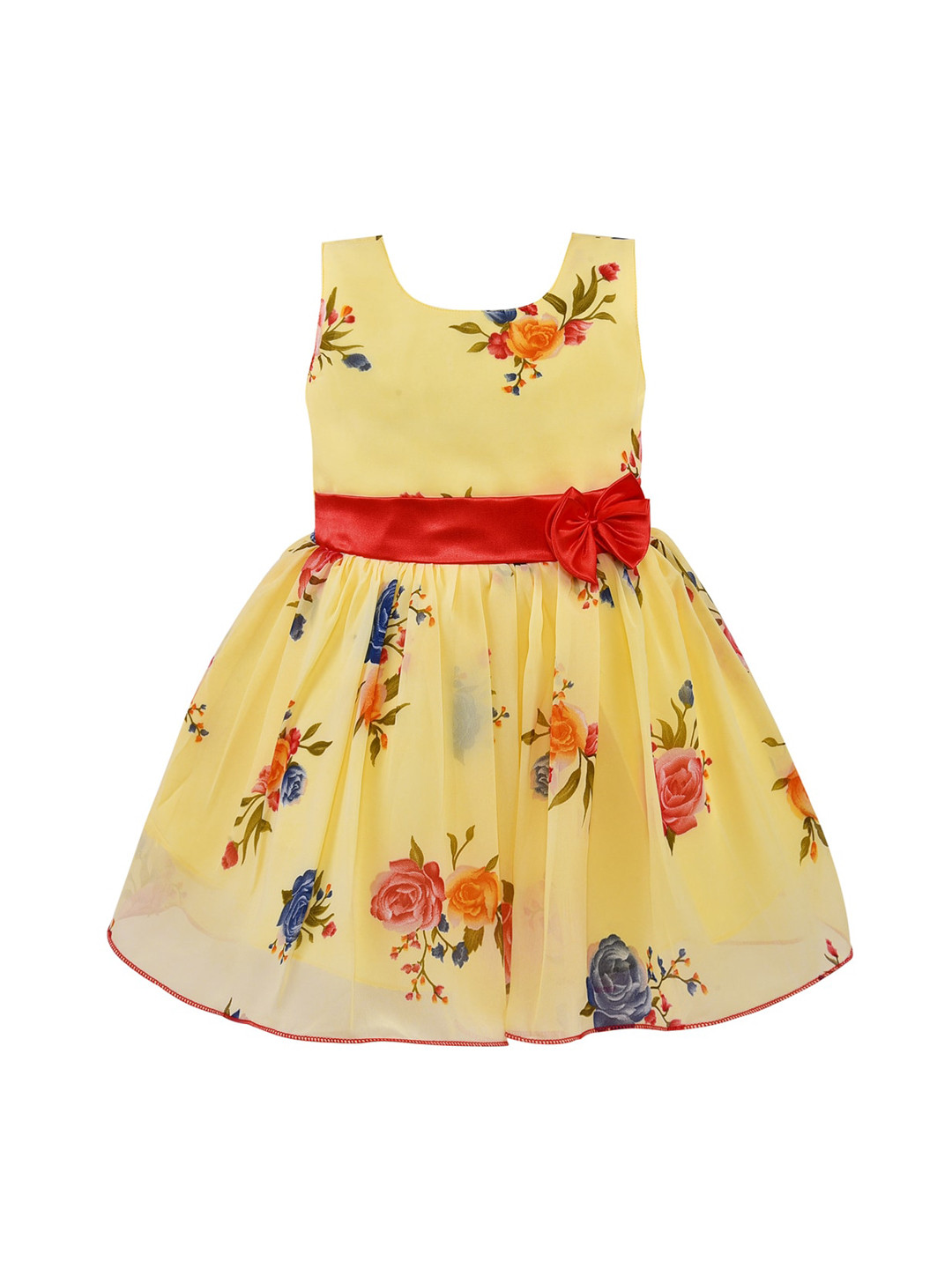 Wish Karo Yellow & Red Floral Georgette Dress