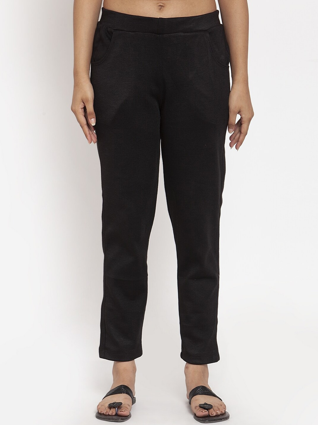 TAG 7 Women Black Ethnic Cigarette Trousers