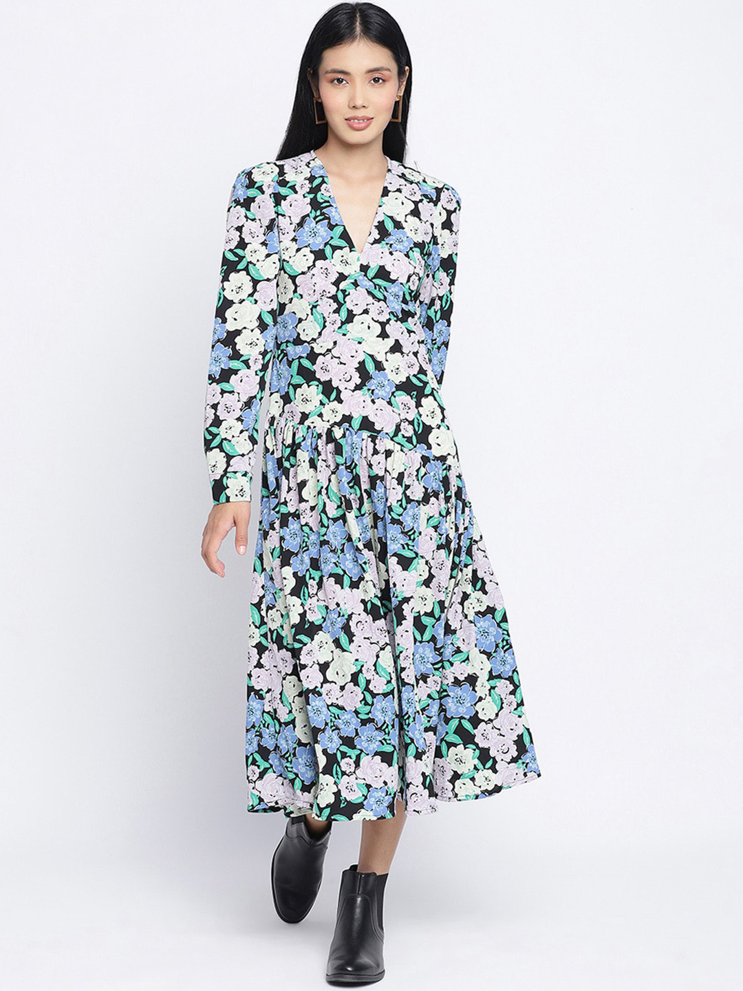 Oxolloxo Multicoloured Floral Satin Midi Dress