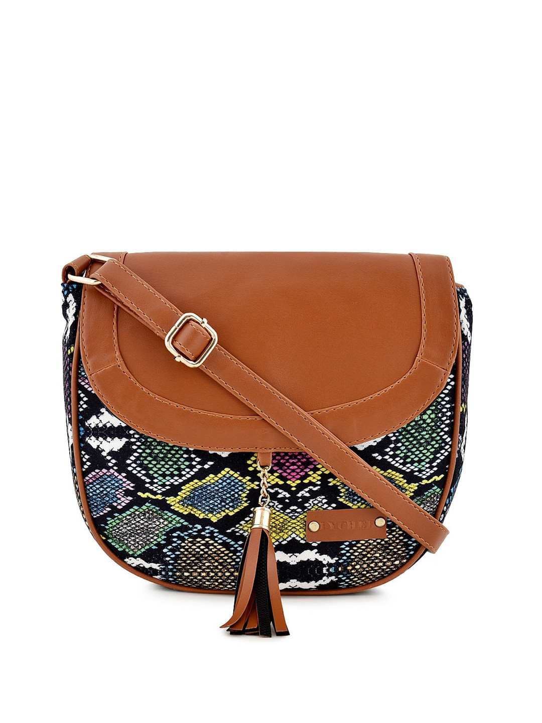 Lychee bags Brown Animal Half Moon Sling Bag with Tasselled