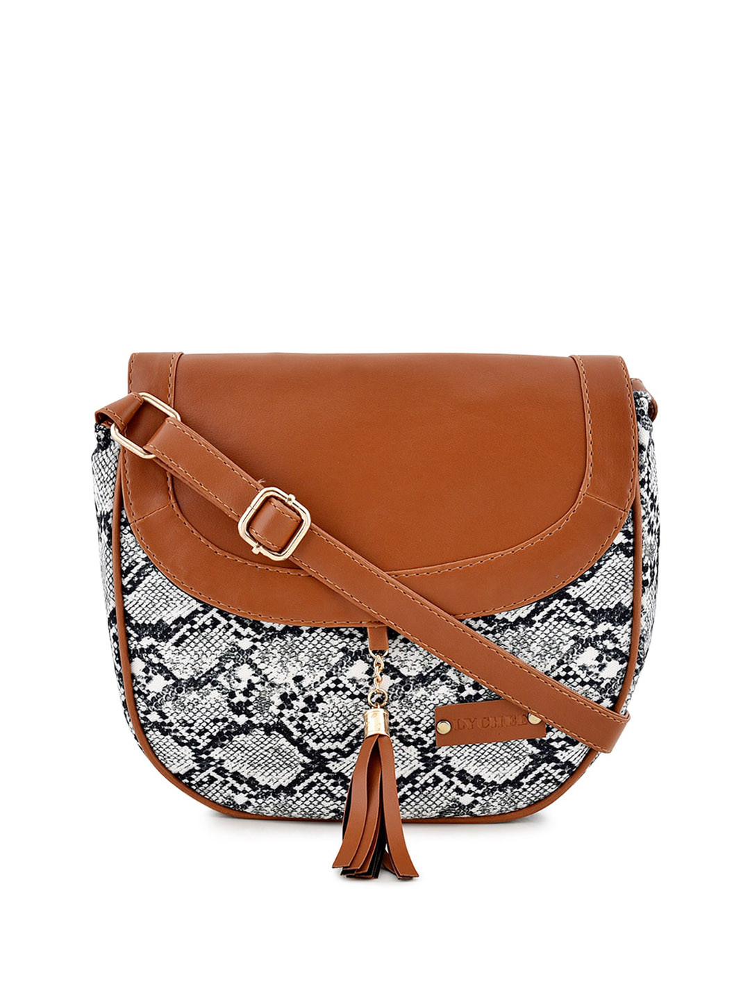 Lychee bags Women White Printed Structured Sling Bag with Tasselled
