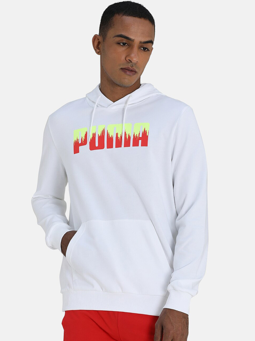 Puma Men White Printed Ms Hoodie II