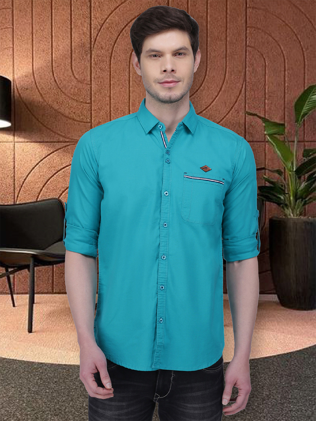 Kuons Avenue Men Teal Smart Slim Fit Opaque Casual Shirt