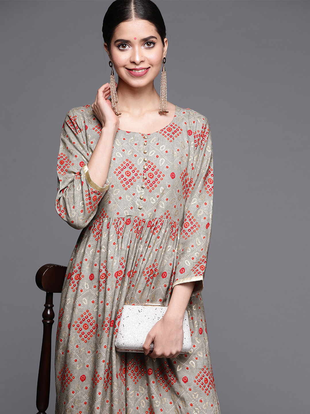 Libas Grey Ethnic Maxi Dress