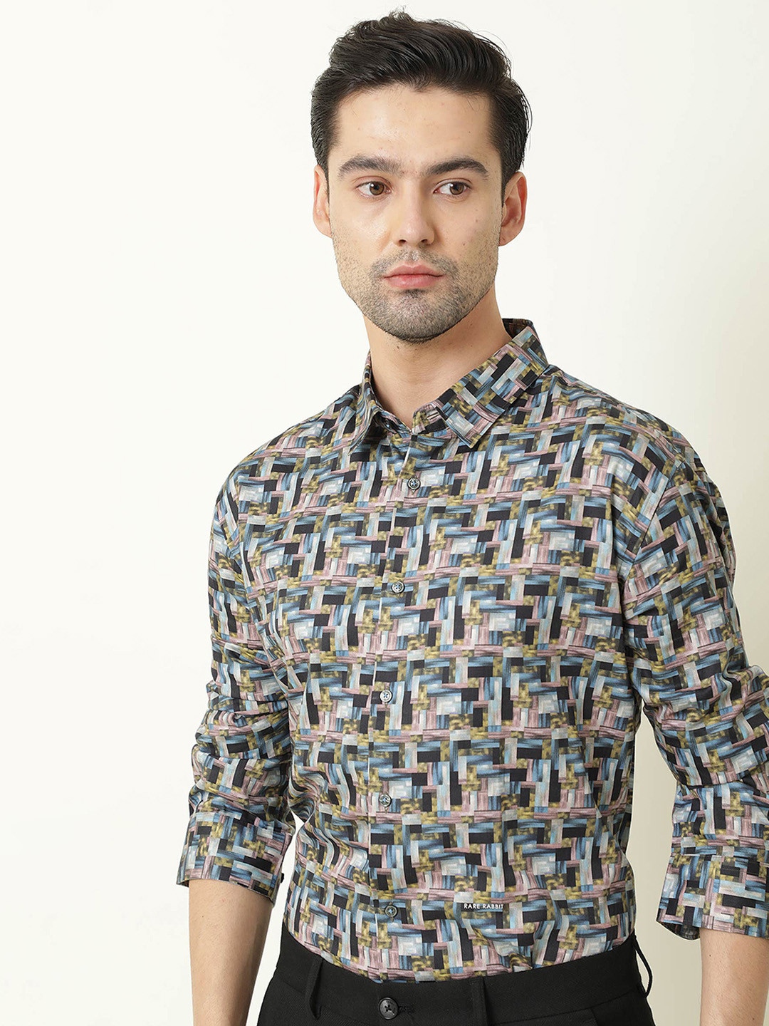 RARE RABBIT Men Grey Slim Fit Opaque Printed Casual Shirt