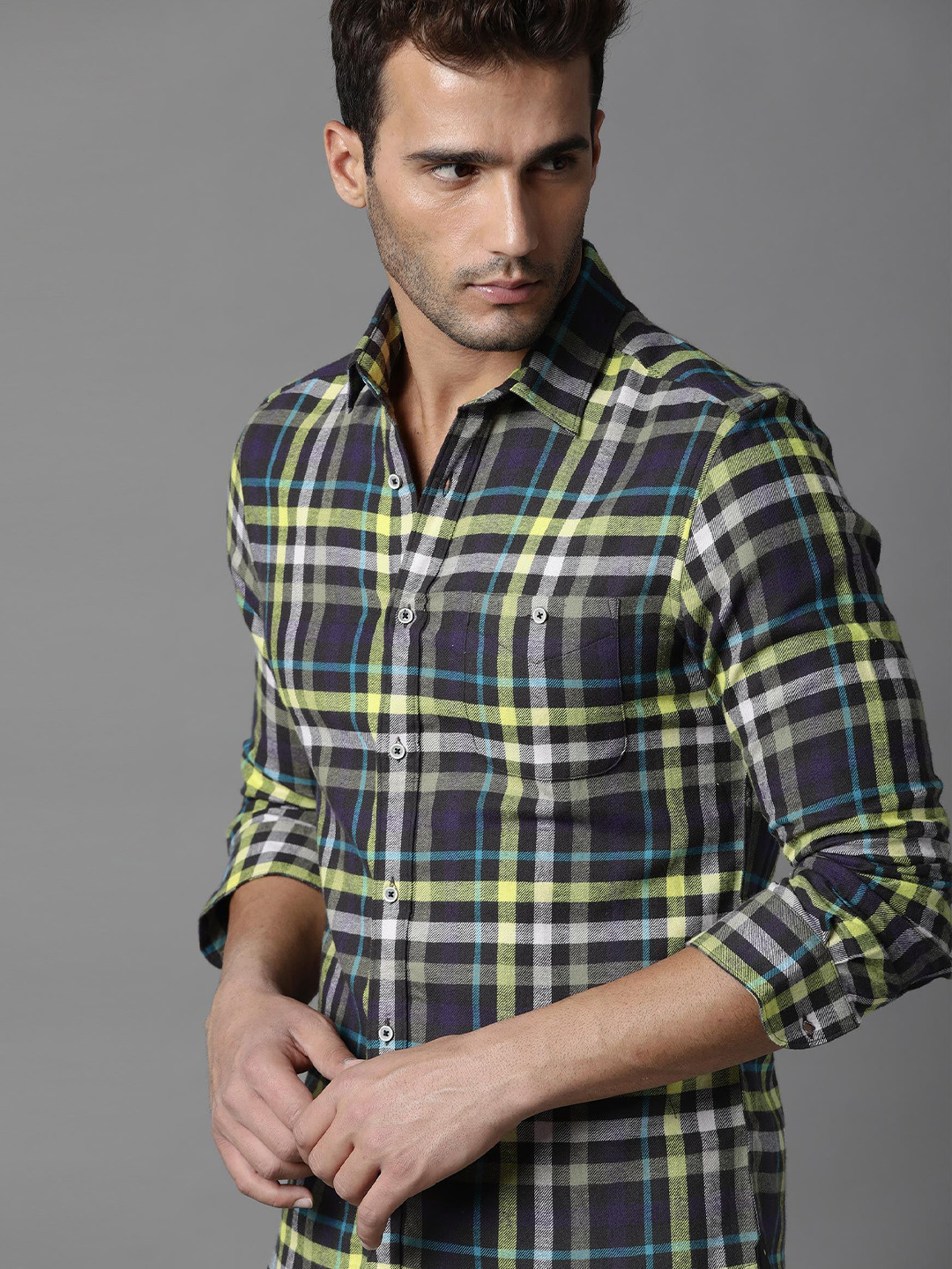 RARE RABBIT Men Lima Slim Fit Cotton Checked Shirt