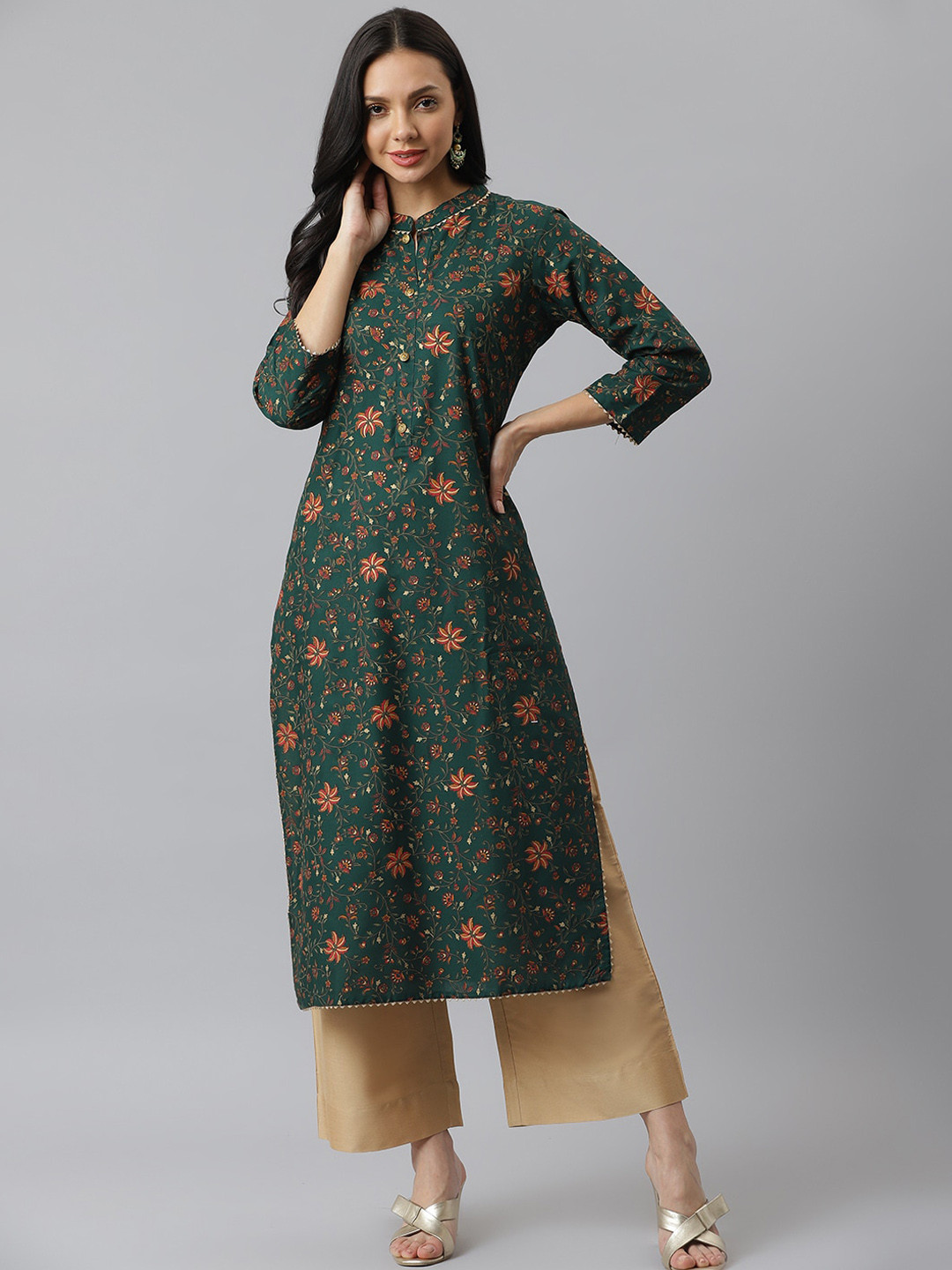 Stylum Women Green Floral Printed Floral Kurta