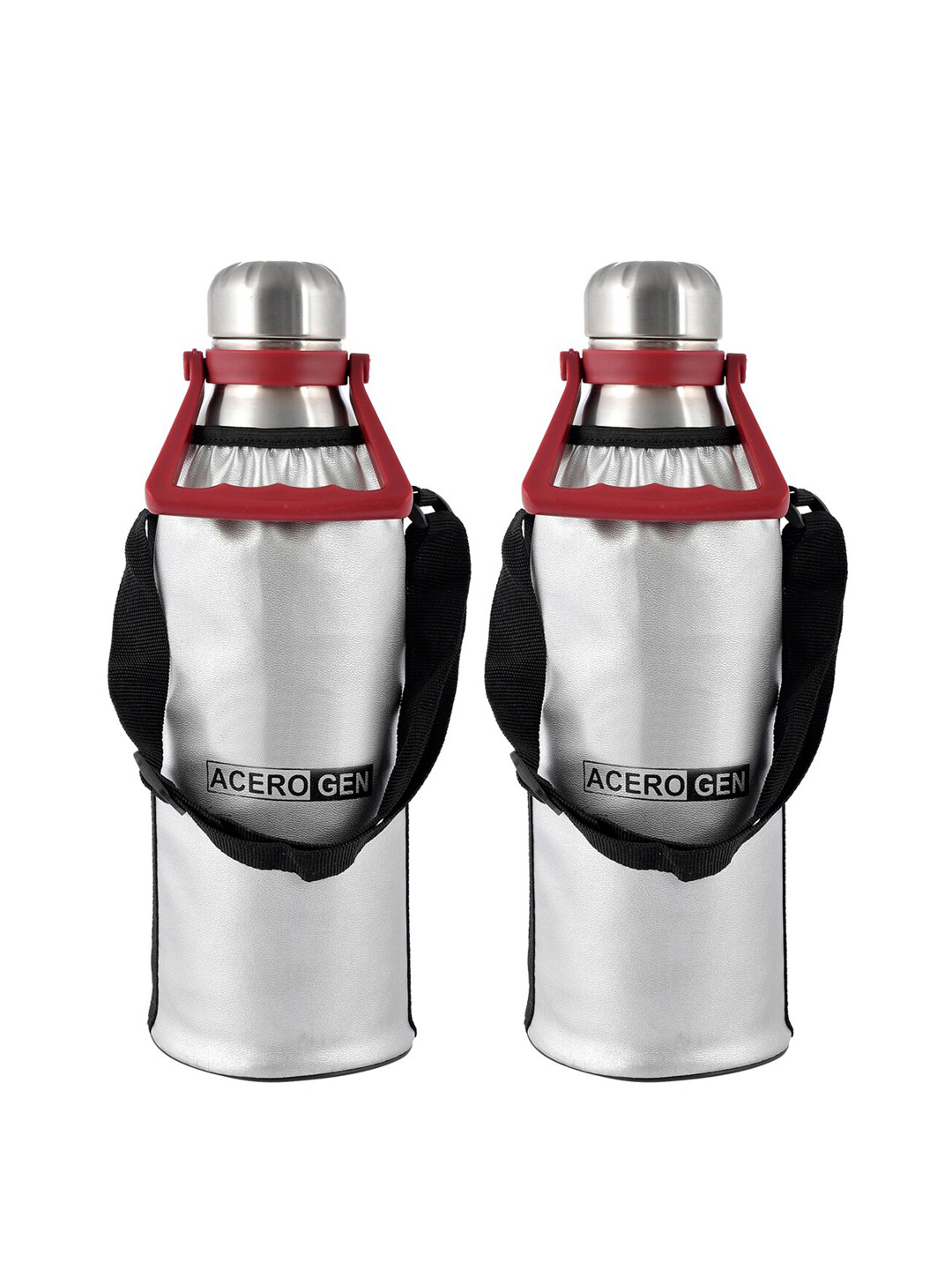 Kuber Industries Silver Stainless Steel Carrying Loop 2 Piece Flask - 1.8L